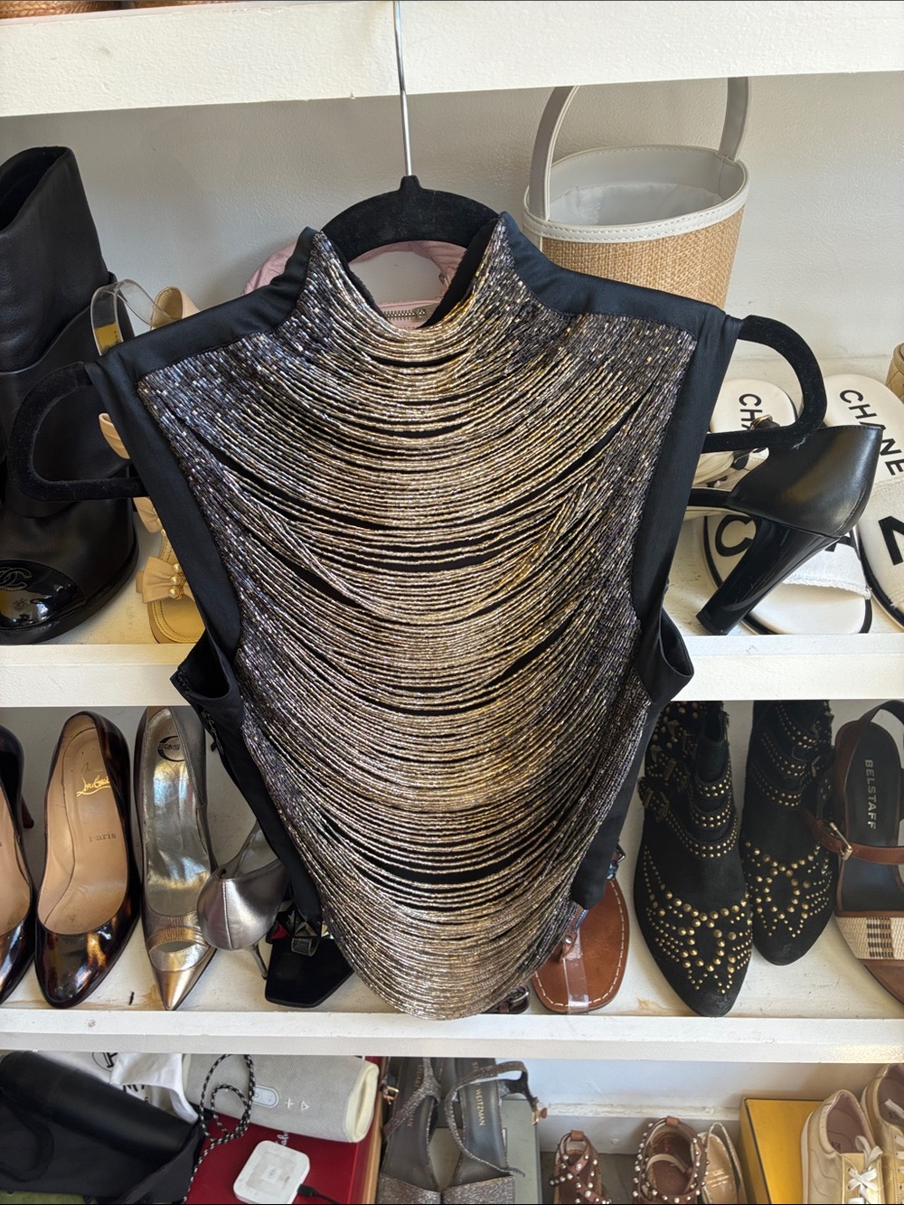 Cult Gaia Black Top with Silver Metallic Draped Front - Picture 4 of 6